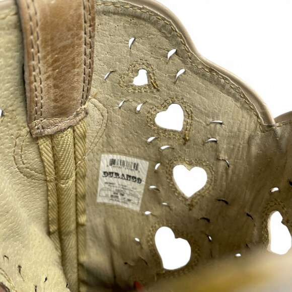 Durango Ivory Leather Hearts Western Cowboy Cowgirl High Heel Boots Women's 7 M - Picture 12 of 14